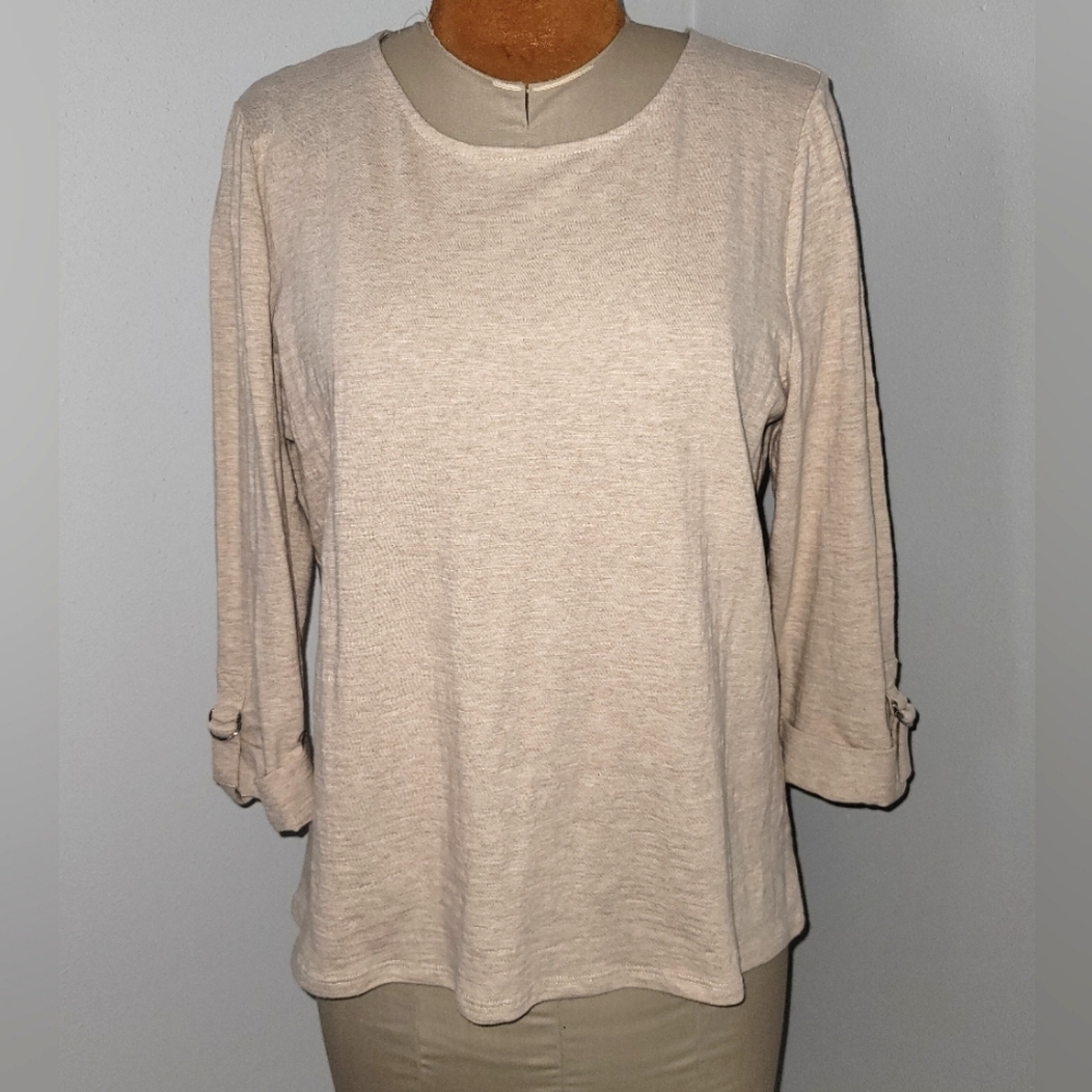 Chico's tan heather cotton top Sz 2(12-14)